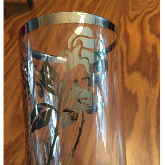 25th Wedding Anniversary Tumbler Drink Glass‎ Silver Rim Frosted Floral Vtg - Picture 5 of 9